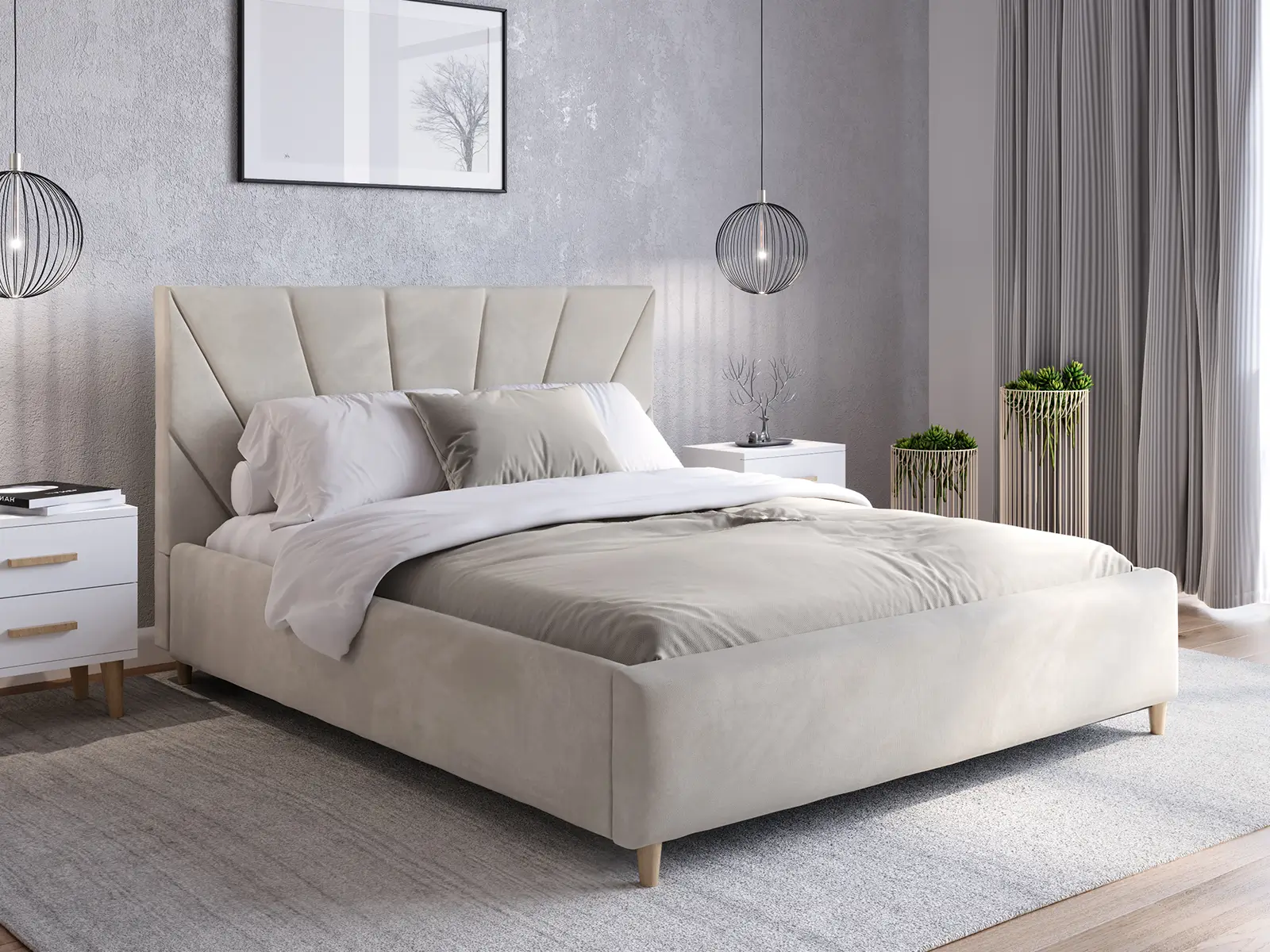 Čalúnená škandinávska posteľ 120x200 Scandi line 3 Šedá Velvet