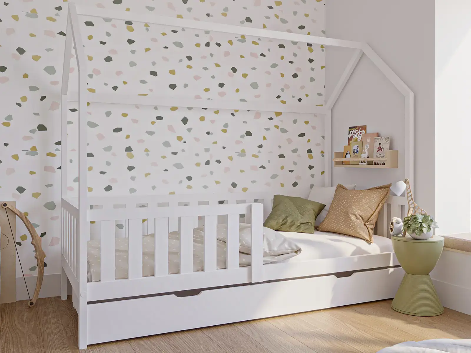 Detská posteľ DOMČEK 80x160 so zásuvkou a roštom, biela D7s